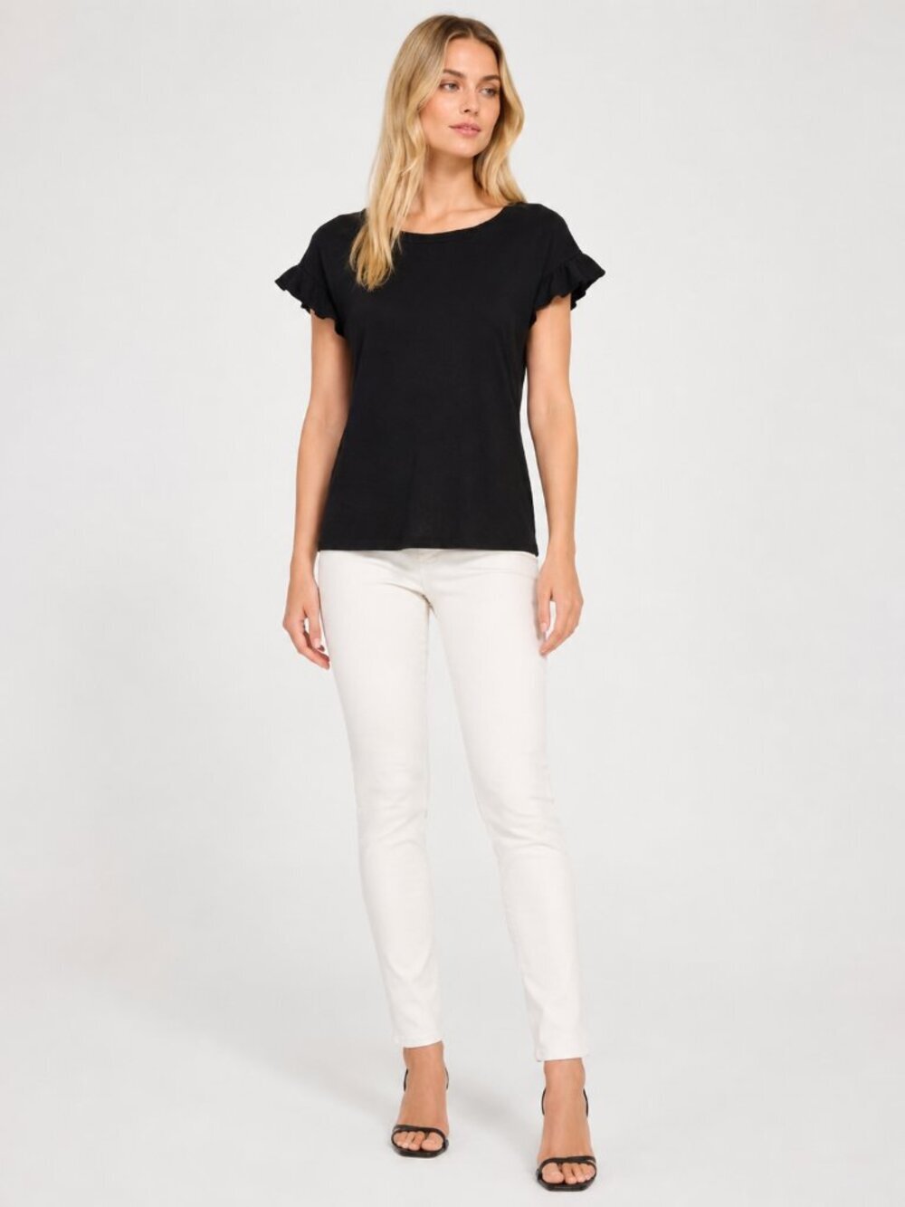 Banana Republic Wool Cashmere Ruffle Short Sleeve Tee Black Large #A2573